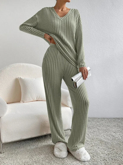 Eva - Ensemble Lounge à Col V Côtelé Chic et Stylé d'Automne pour Femmes