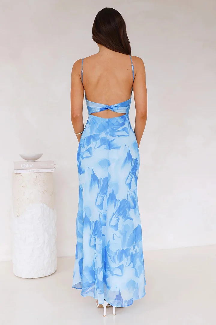 Robe longue imprimée, bretelles fines et dos nu