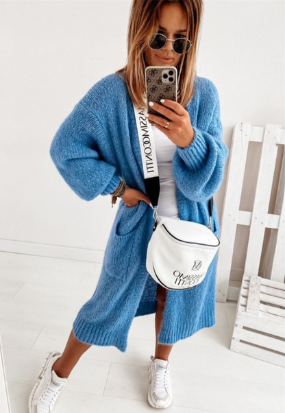 Leah - Gilet Long Tricoté avec Poches pour Femmes