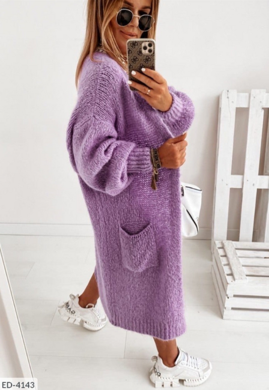Leah - Gilet Long Tricoté avec Poches pour Femmes