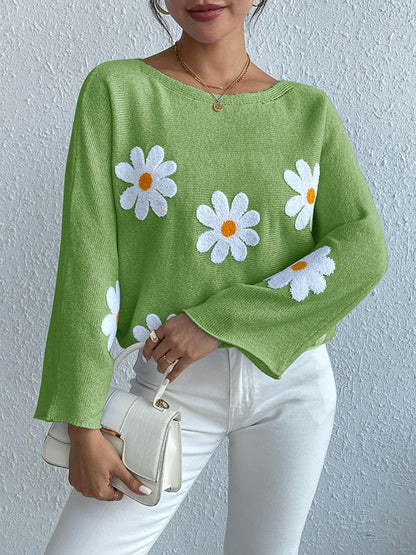 Marie - Pull Automnal Stylé et Confortable avec Fleurs Brodées pour Femmes