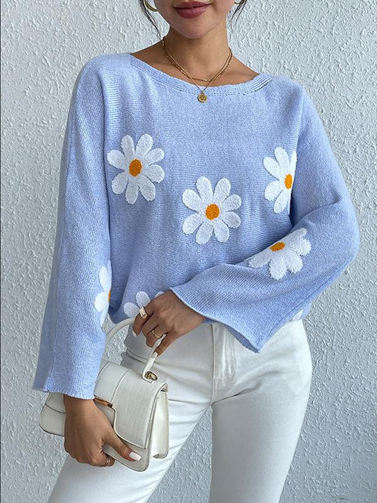 Marie - Pull Automnal Stylé et Confortable avec Fleurs Brodées pour Femmes