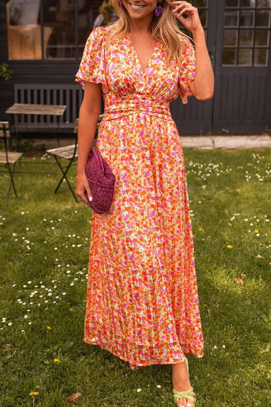 Robe longue élégante à imprimé floral et coupe fluide