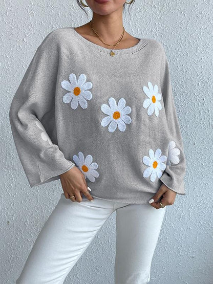 Marie - Pull Automnal Stylé et Confortable avec Fleurs Brodées pour Femmes
