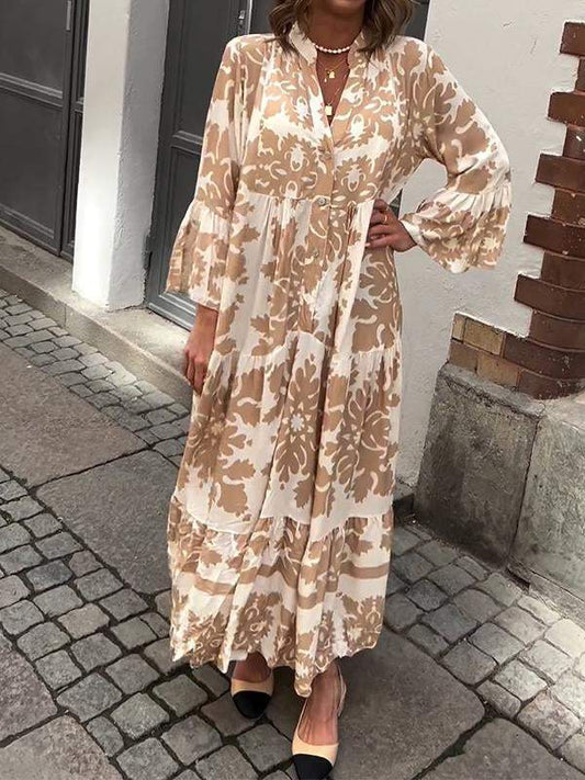Robe longue à motif floral et manches longues