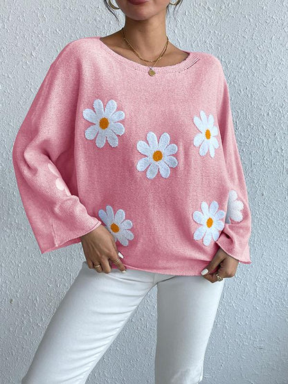 Marie - Pull Automnal Stylé et Confortable avec Fleurs Brodées pour Femmes
