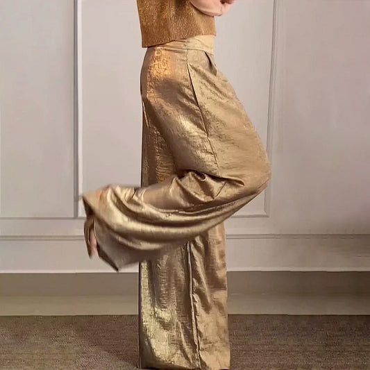Pantalon vintage décontracté en couleurs métallisées pour dames