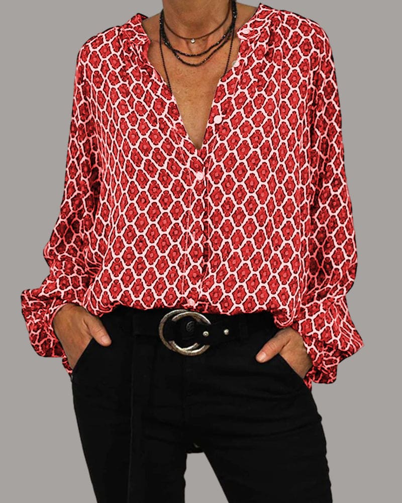 Cleo | Blouse à col V Boho Chic Printemps