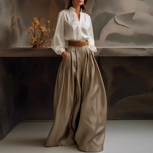 Pantalon décontracté à jambe large, couleur cheville, pour femmes