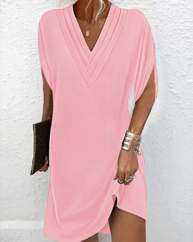 Robe courte avec encolure en V et manches fines pour les occasions spéciales