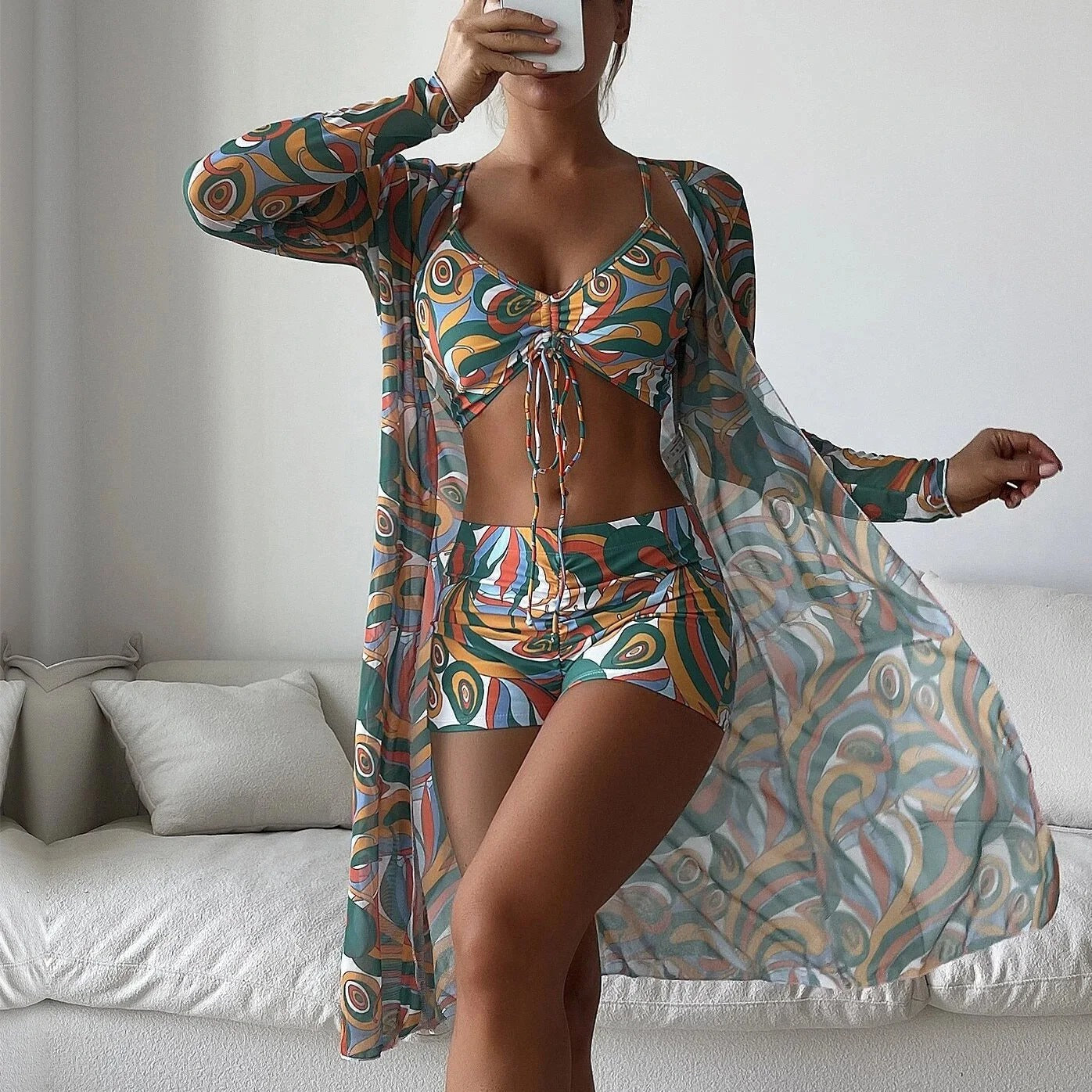 Maillot de bain 3 pièces à motifs