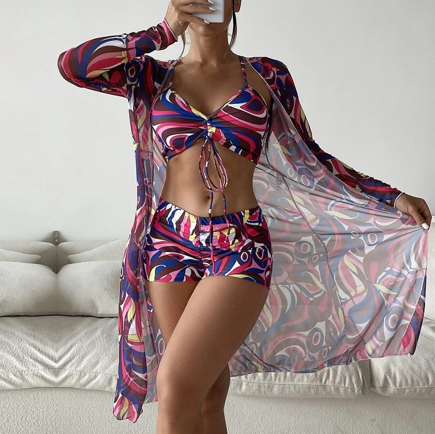 Maillot de bain 3 pièces à motifs