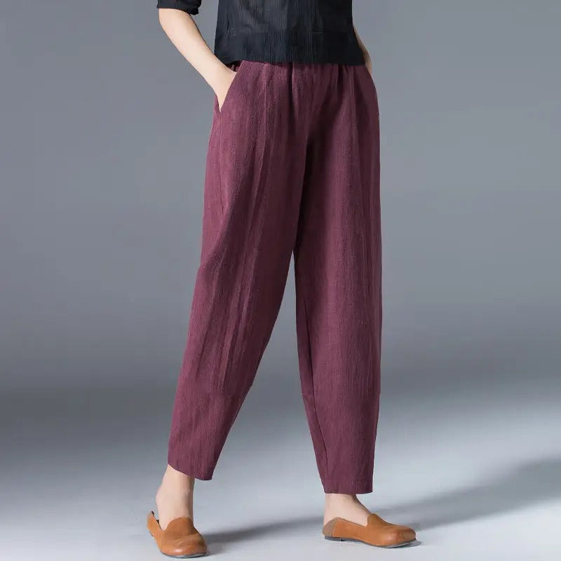Pantalon bouffant en coton et chanvre pour femmes Mode