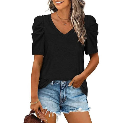 T-shirt pour femmes - Col en V - Coupe ample - Parfait pour les occasions décontractées