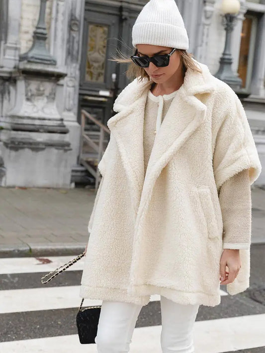 Veste teddy blanche à manches courtes pour femmes