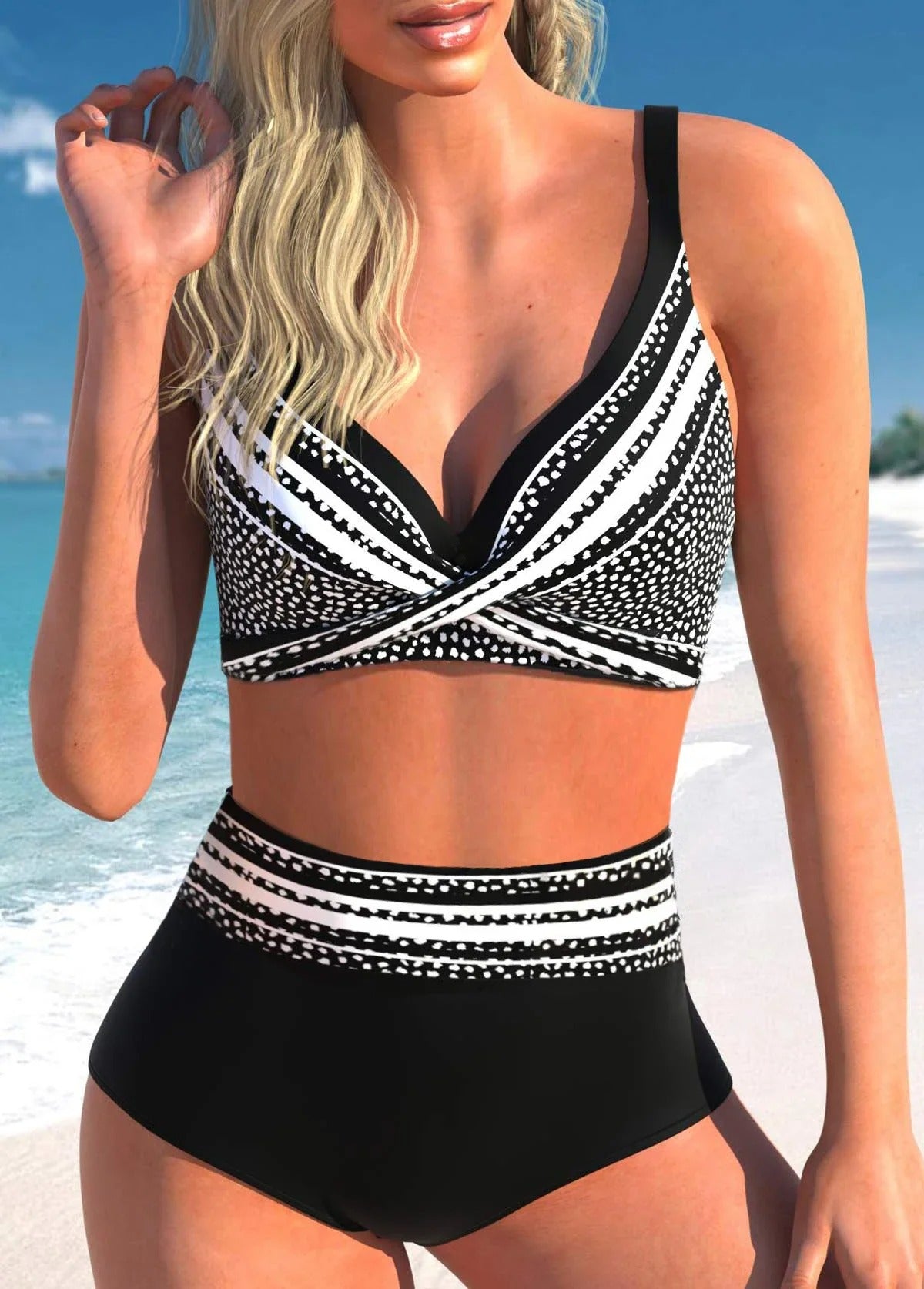 Bikini à pois et rayures