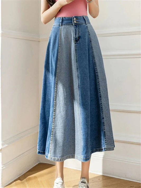 Jupe en denim color block en ligne A - Maribel