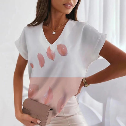 T-shirt d'été à col en V pour femmes