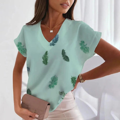 T-shirt d'été à col en V pour femmes