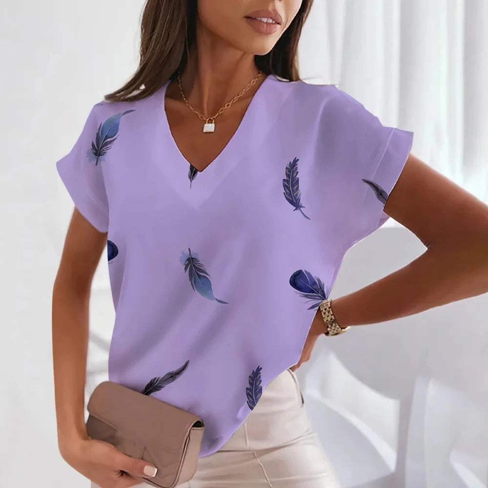 T-shirt d'été à col en V pour femmes