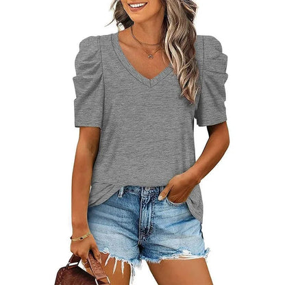 T-shirt pour femmes - Col en V - Coupe ample - Parfait pour les occasions décontractées