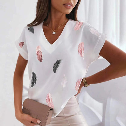 T-shirt d'été à col en V pour femmes