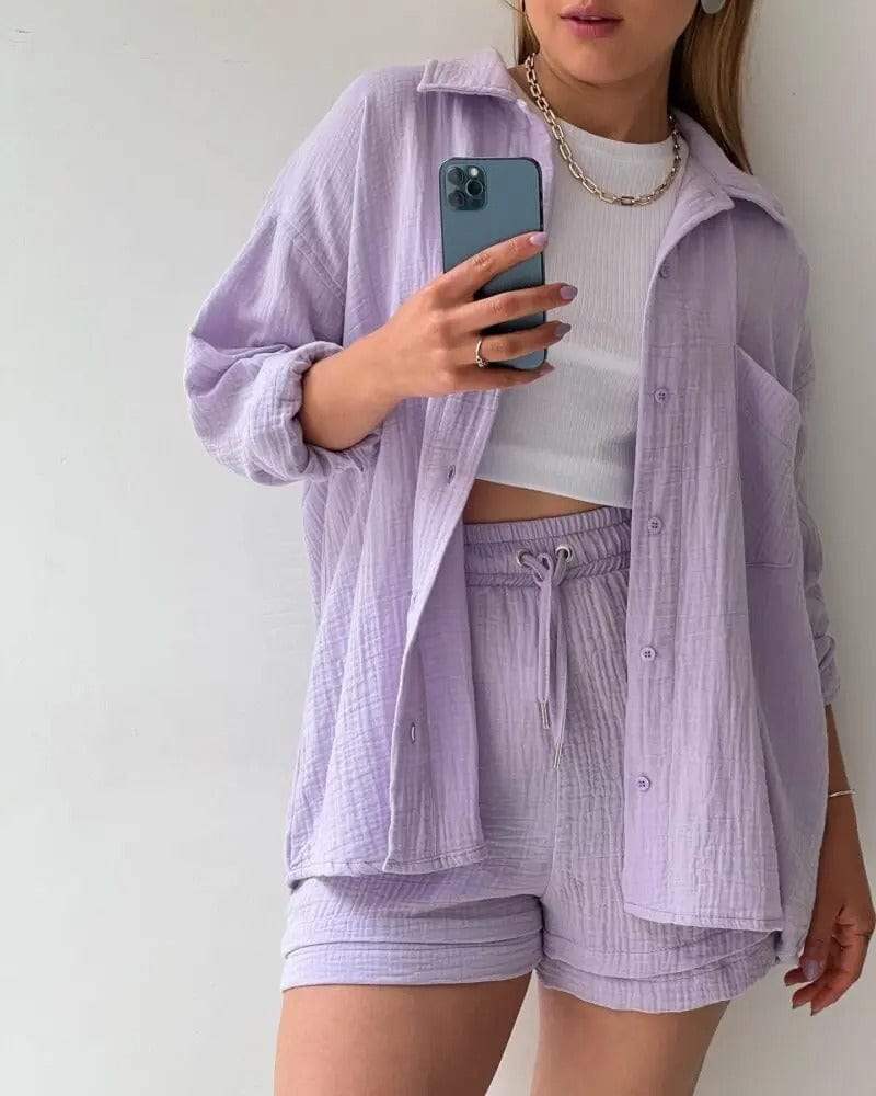 Ensemble d'été pour femmes - Tendance - Chemise aérée et pantalon confortable - Parfait pour les journées chaudes
