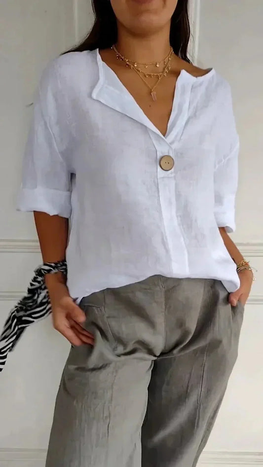 Chemise décontractée en coton et lin pour femmes