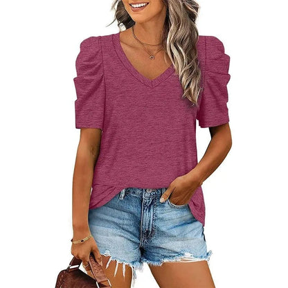T-shirt pour femmes - Col en V - Coupe ample - Parfait pour les occasions décontractées