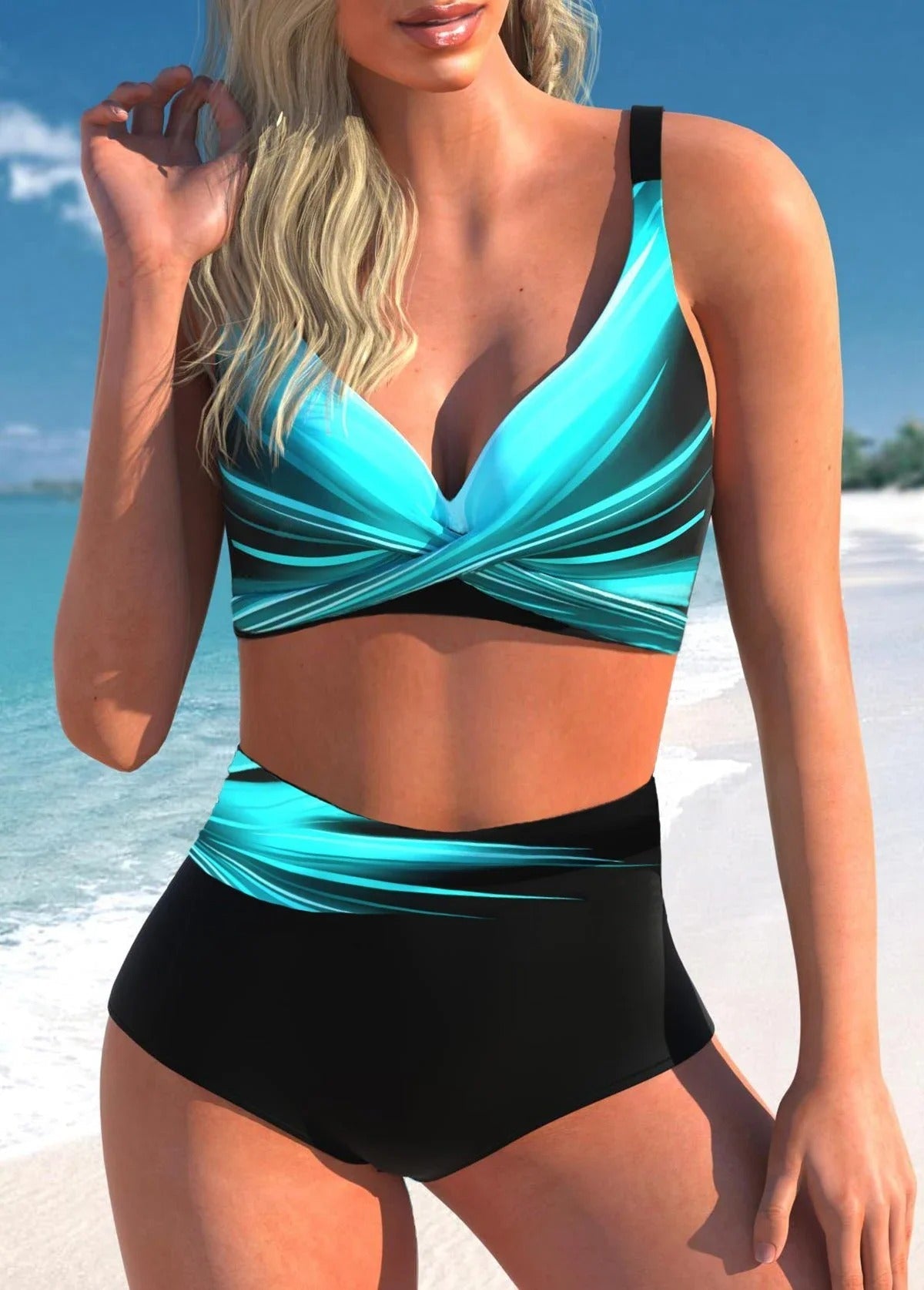 Bikini à pois et rayures
