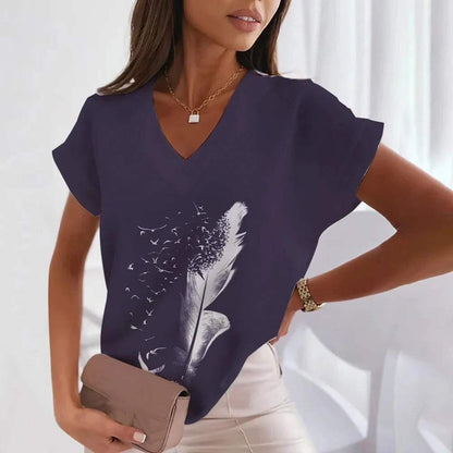 T-shirt d'été à col en V pour femmes