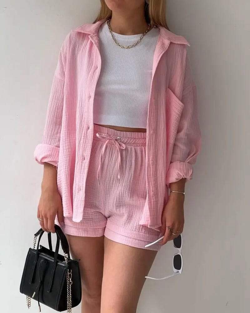 Ensemble d'été pour femmes - Tendance - Chemise aérée et pantalon confortable - Parfait pour les journées chaudes
