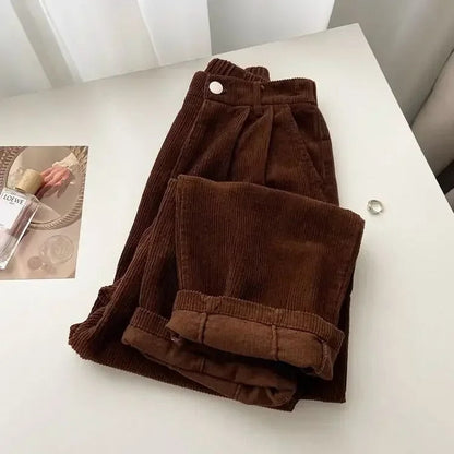 Joep - Pantalon rétro à taille haute en velours côtelé pour femmes