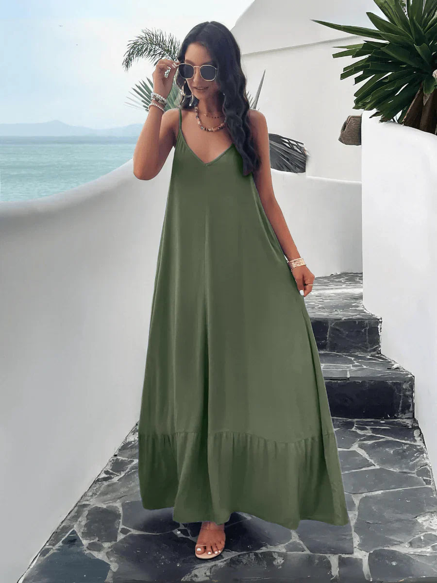 Robe unie sans manches à encolure en V et taille libre