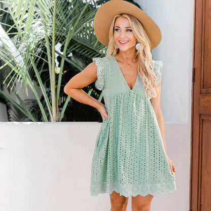 Robe courte décontractée pour l'été avec manches papillon