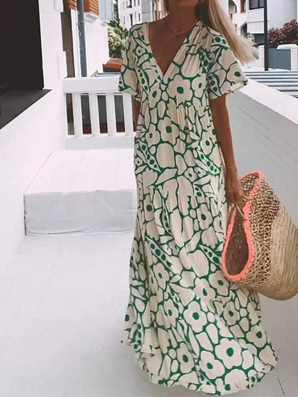 Audrey - Robe longue à manches courtes avec imprimé