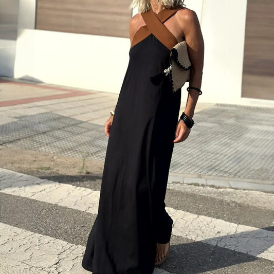 Robe longue élégante avec encolure croisée pour les occasions spéciales