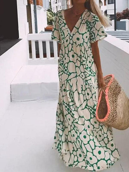 Audrey - Robe longue à manches courtes avec imprimé