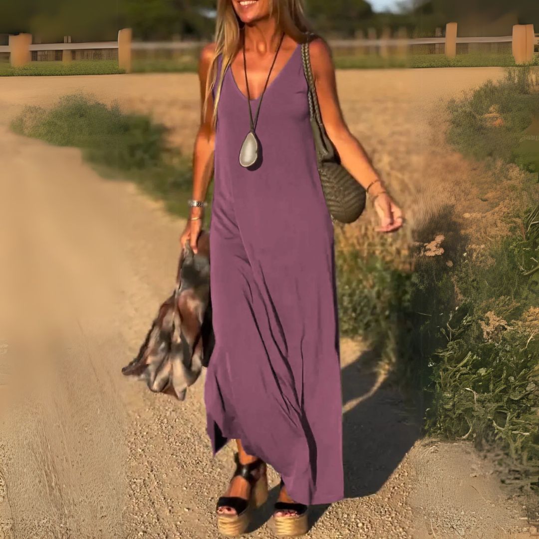 Robe longue élégante sans manches avec décolleté en V