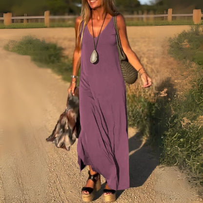 Robe longue élégante sans manches avec décolleté en V