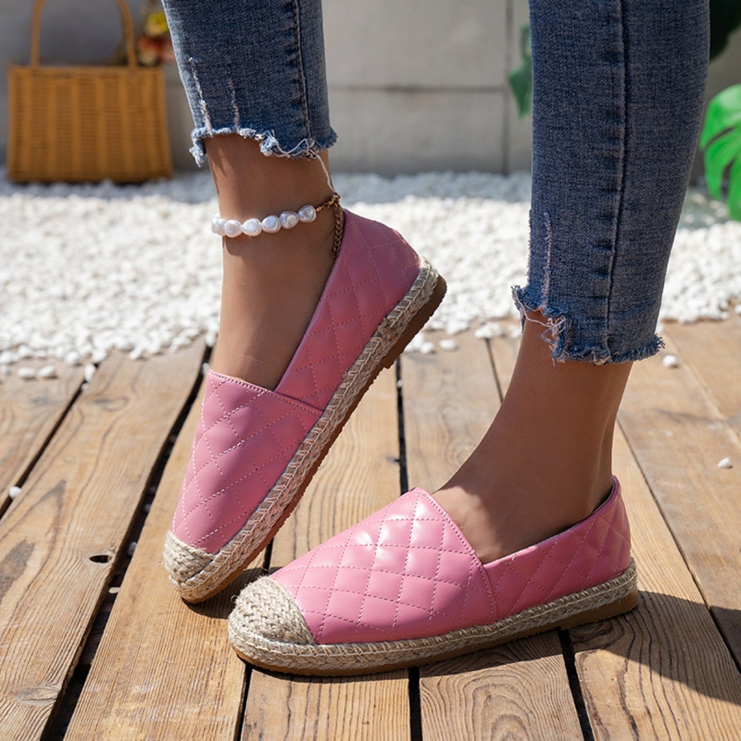Nardi | Top en cuir côtelé et espadrilles noires et roses