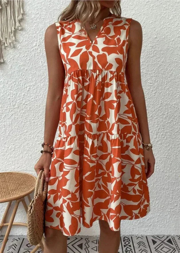 Robe d'été élégante avec encolure en V et silhouette féminine