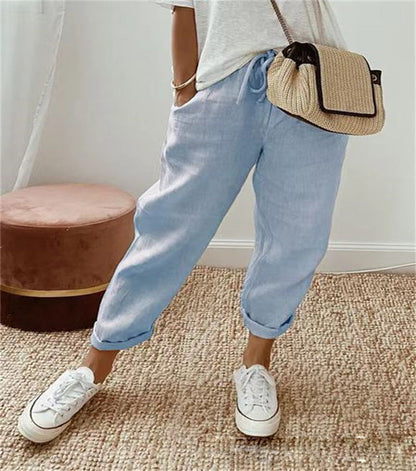 Pantalon élégant en coton et lin