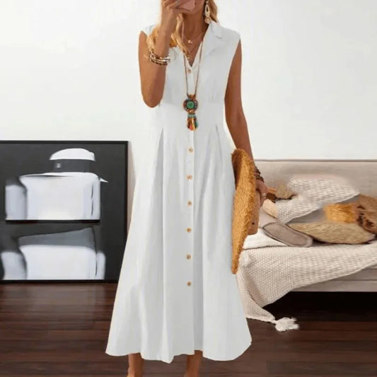 Robe chemise sans manches, longueur midi, avec boutonnage