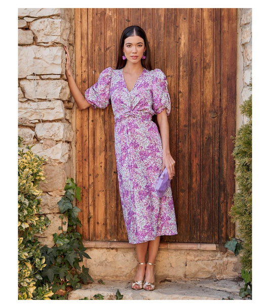 Robe midi à manches bouffantes et imprimé floral élégant