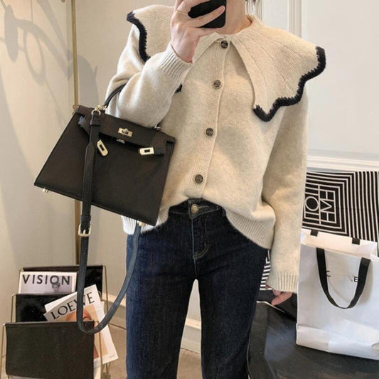 Rita - Pull Automne Beige avec Col Claudine pour Femmes