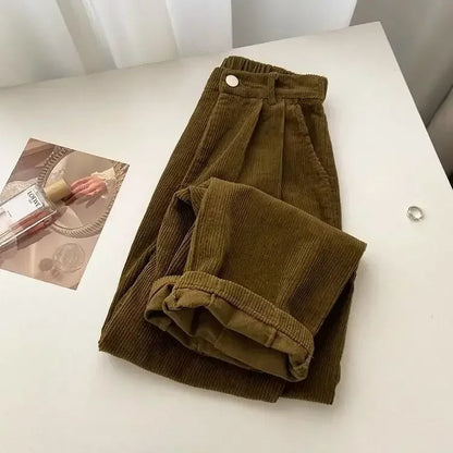 Joep - Pantalon rétro à taille haute en velours côtelé pour femmes