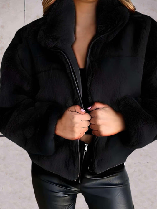 Cosyfaux - veste en fausse fourrure chaude et douillette avec fermeture éclair
