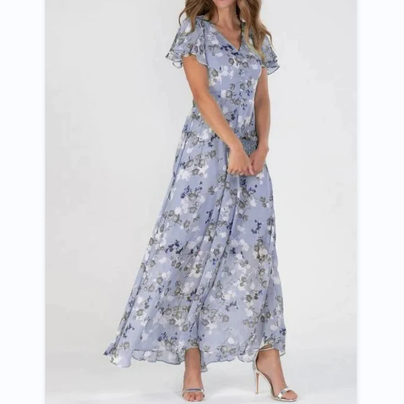Robe longue à manches papillon et imprimé floral