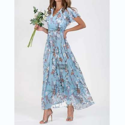 Robe longue à manches papillon et imprimé floral
